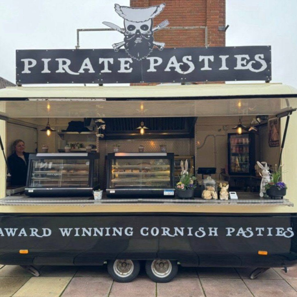 The Pirate Pasties trailer serving hatch at Locks Heath