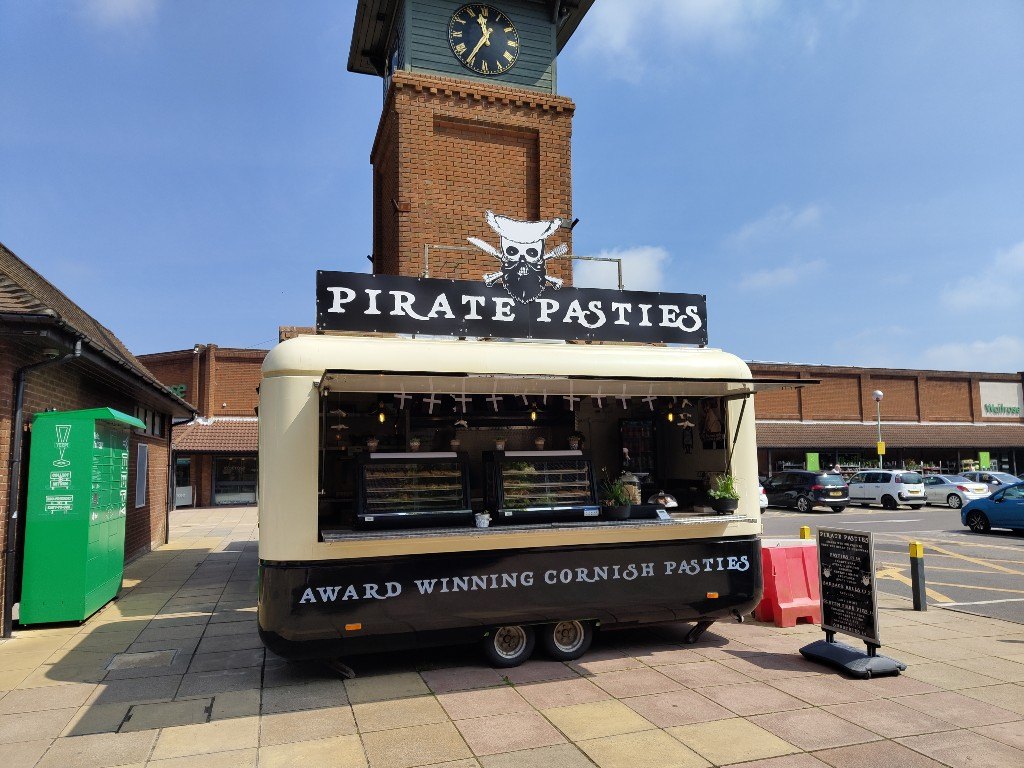 The Pirate Pasties trailer by the clock tower at Locks Heath Shopping Village